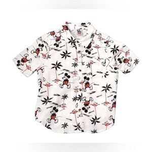 Junk Food Mickey Mouse Youth Large White Tropical Palm Tree Button Down